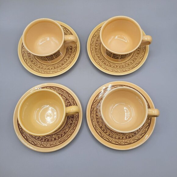 Pharohs Gold Taylor Smith Taylor TST Coffee Cups Saucers Ironstone Set of 4 - Picture 5 of 10